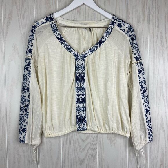 Anthropologie Akemi + Kin Womens Boho Merewen Embroidered Blouse Cream Size SP - Picture 1 of 6